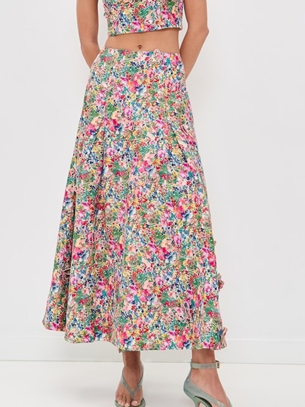 NWT Farm Rio Off-White Peasant Floral Butterflies Maxi Skirt